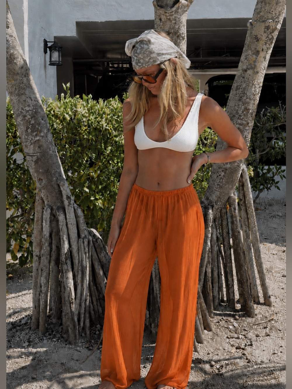 Parade Orange Sheer Mesh Swim Cover Up Breezy Pants Size Large Beach Resort